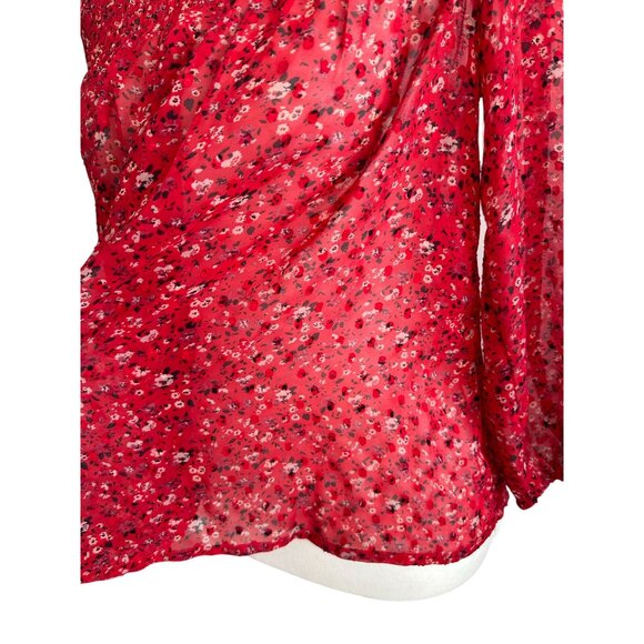 LUCKY BRAND Red Floral 3/4 Sleeve Sheer Blouse Size XS - Picture 6 of 7